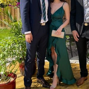 Emerald green satin dress